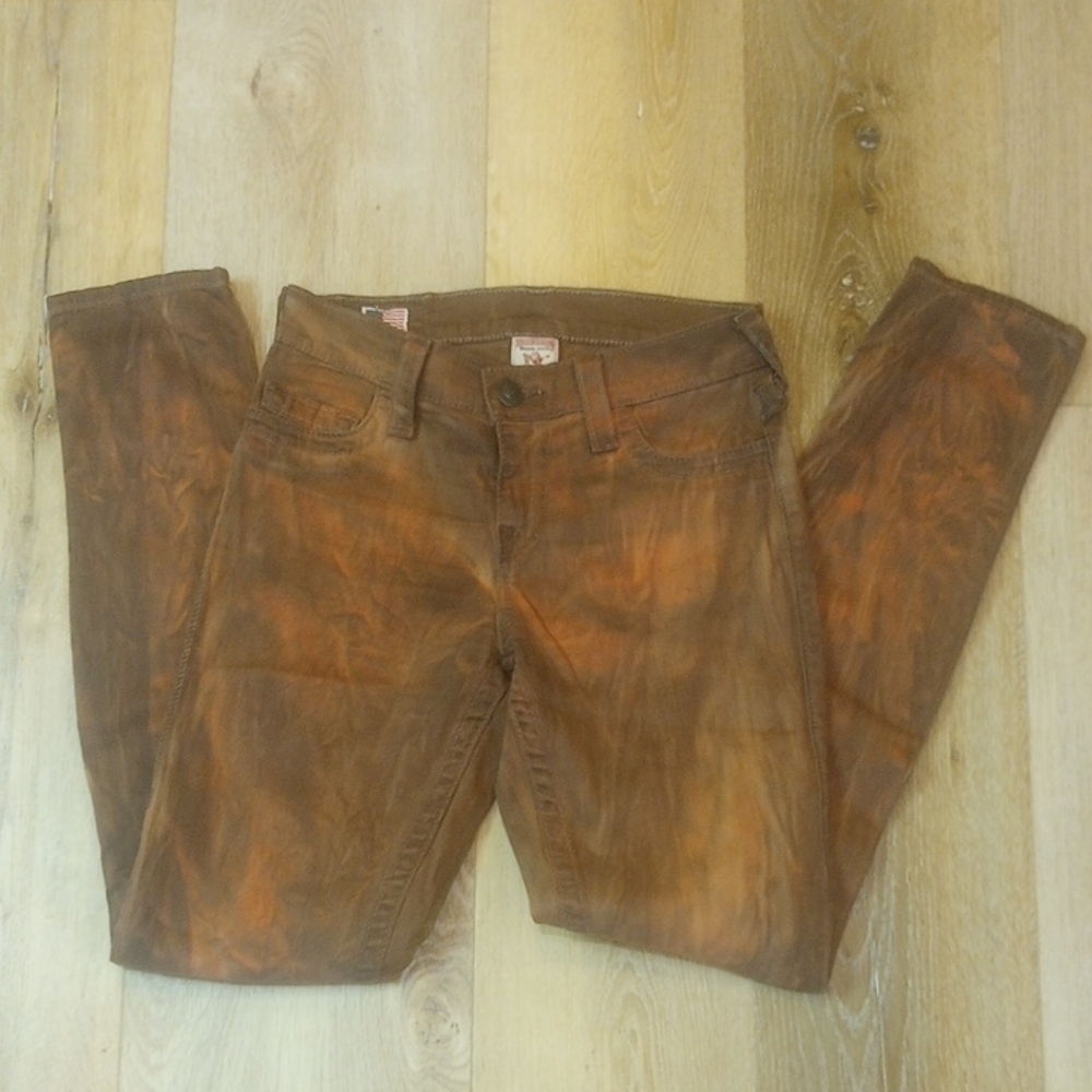 True Religion Brown Skinny Jeans with Distressed Finish Sz 26